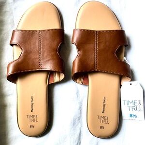 Time and Tru Caramel Brown Memory Foam Footbed Slides Sandals Size 8-1/2 8.5 NWT